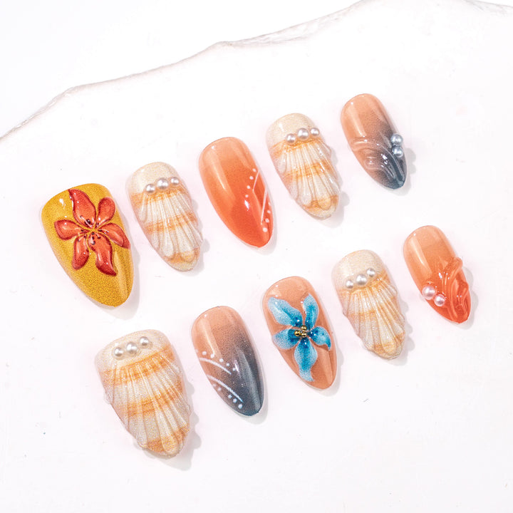 Artistic Seashell-Inspired Press-On Nail Art Set Kalsten
