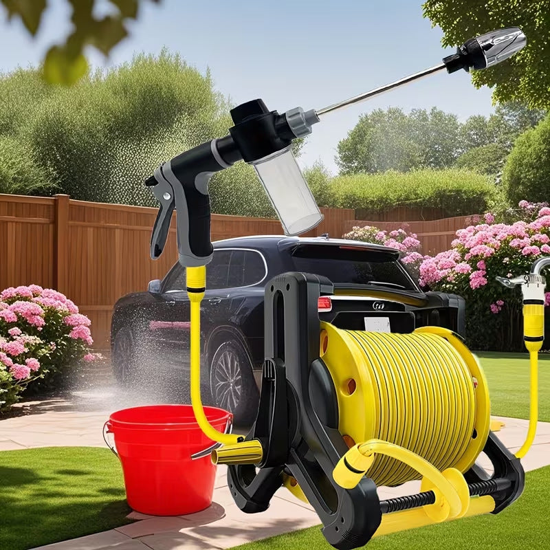 heavy-duty retractable garden hose reel system with pistol spray gun and faucet connector Kalsten