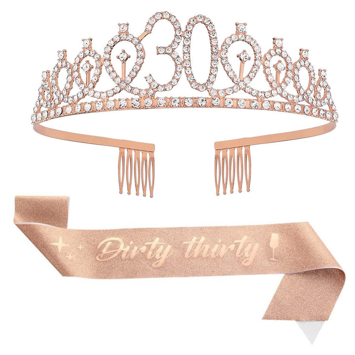Girl Glittering Birthday Crown and Sash Set Kalsten
