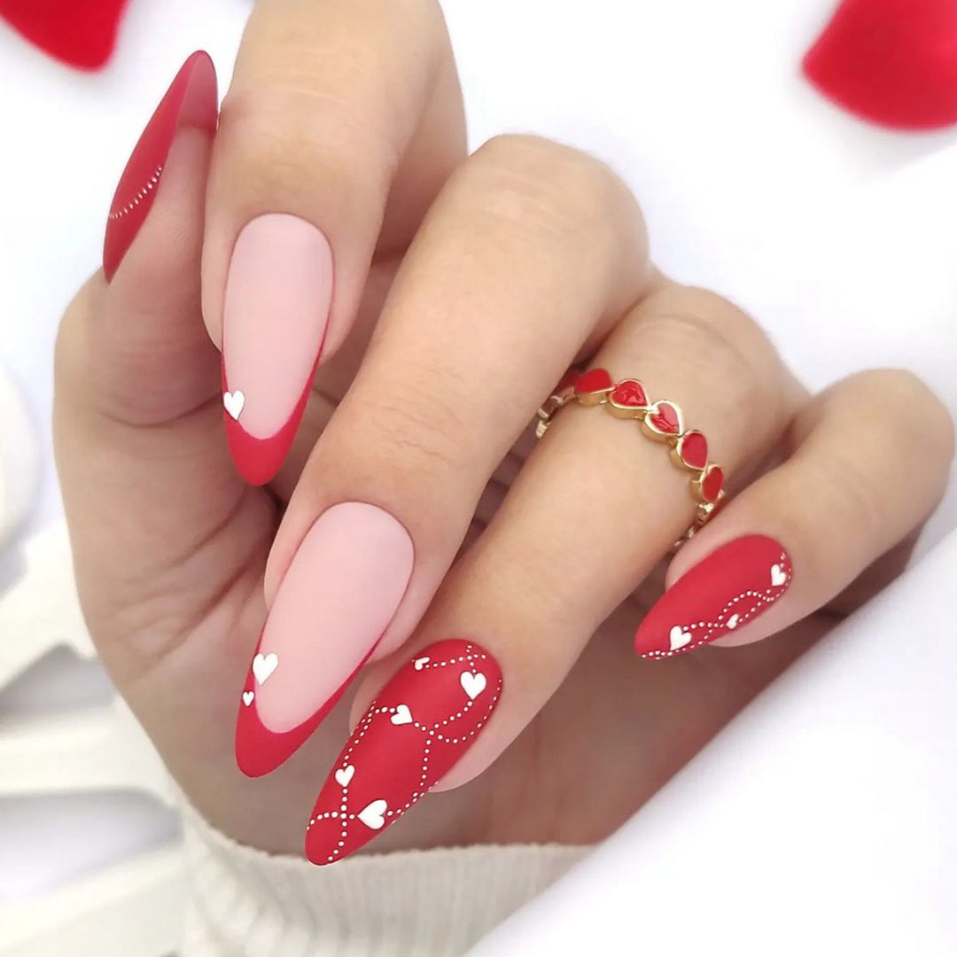 Romantic Heart-Design Acrylic Nail Art Extensions Kalsten