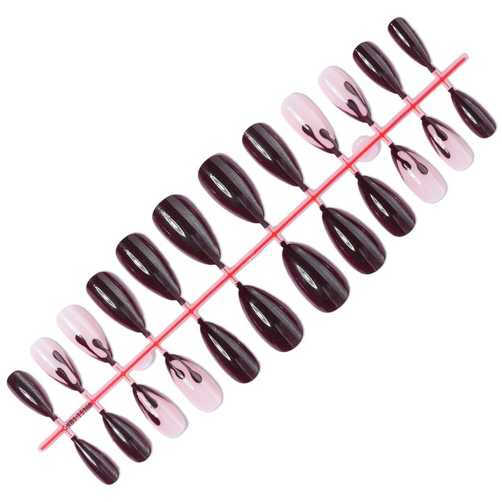 Acrylic Nail Set with Stylish Black-Pink Design Kalsten