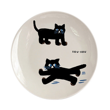 Ceramic plate with playful cat motif and matte-gloss glaze