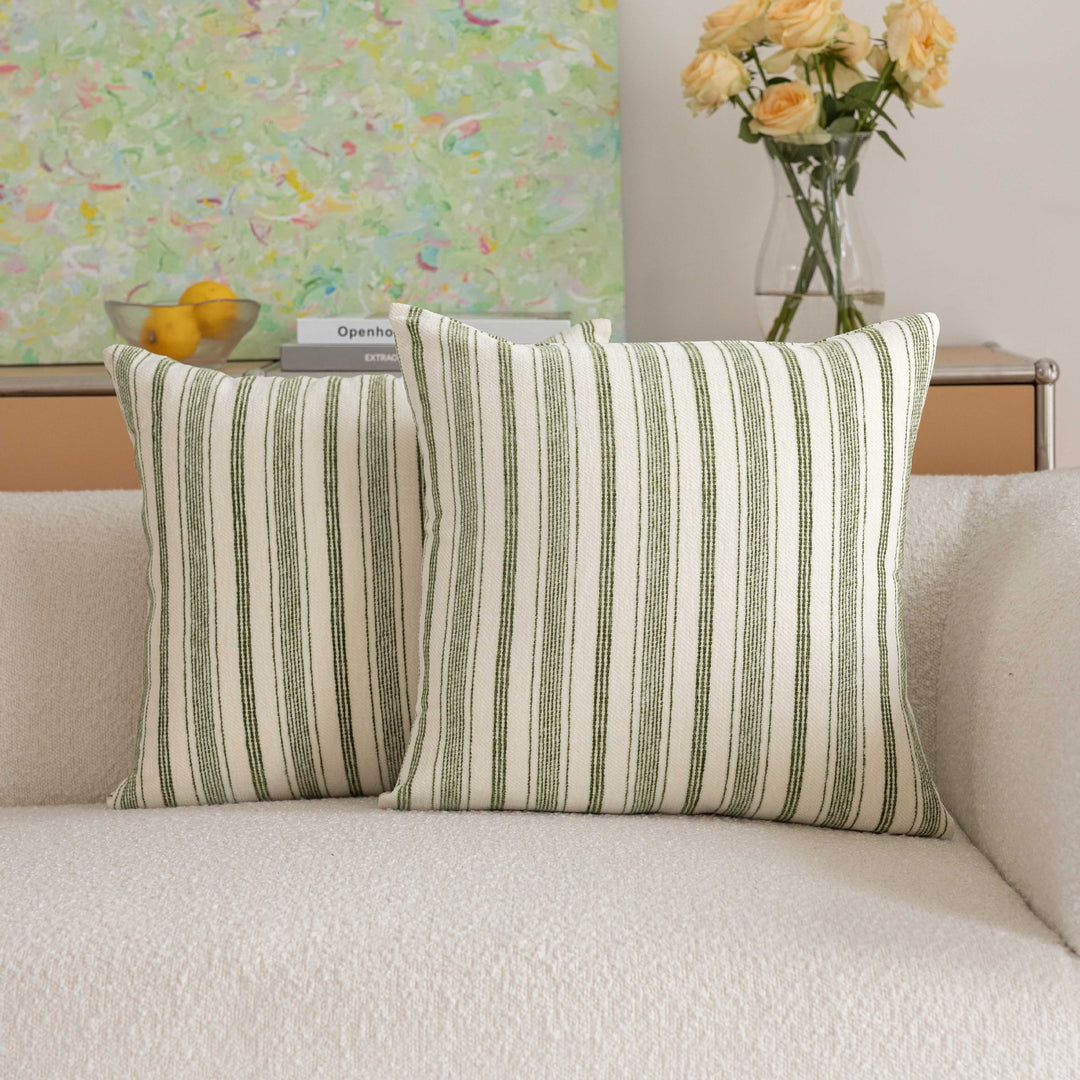 Handloom Vertical Stripe Cotton-Linen Square Pillow Cover with Hidden Zipper