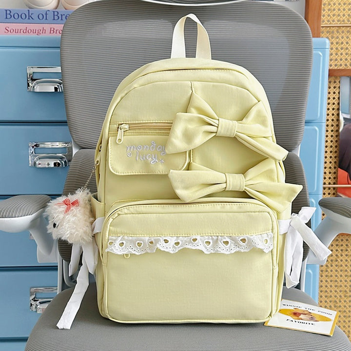 Cute Bow-Embellished Casual School Backpack