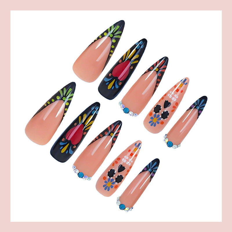 Acrylic nail set with creative and colorful pattern designs Kalsten