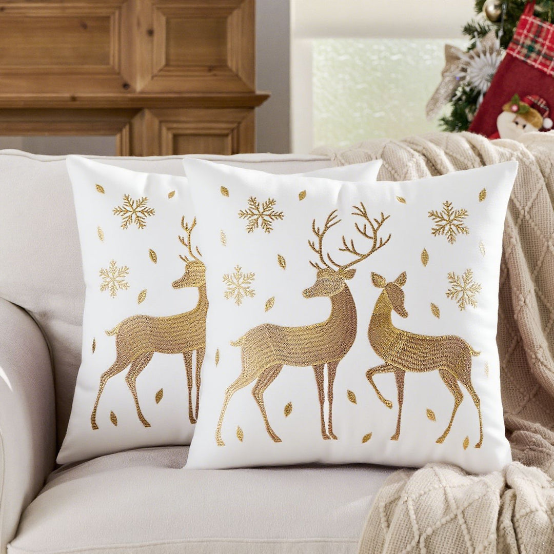 Decorative Holiday Throw Pillow with Deer Silhouette