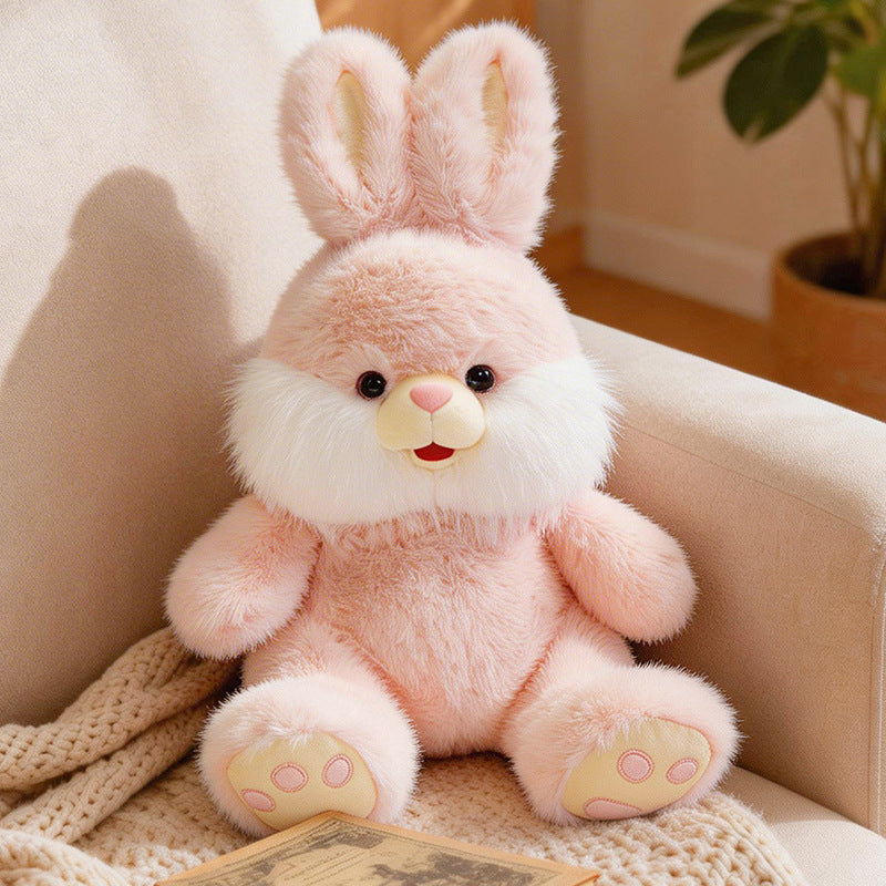 Plush Bunny Sitting Cuddle Companion with Fluffy Cheek Ruffs & Embroidered Paw Pads Kalsten