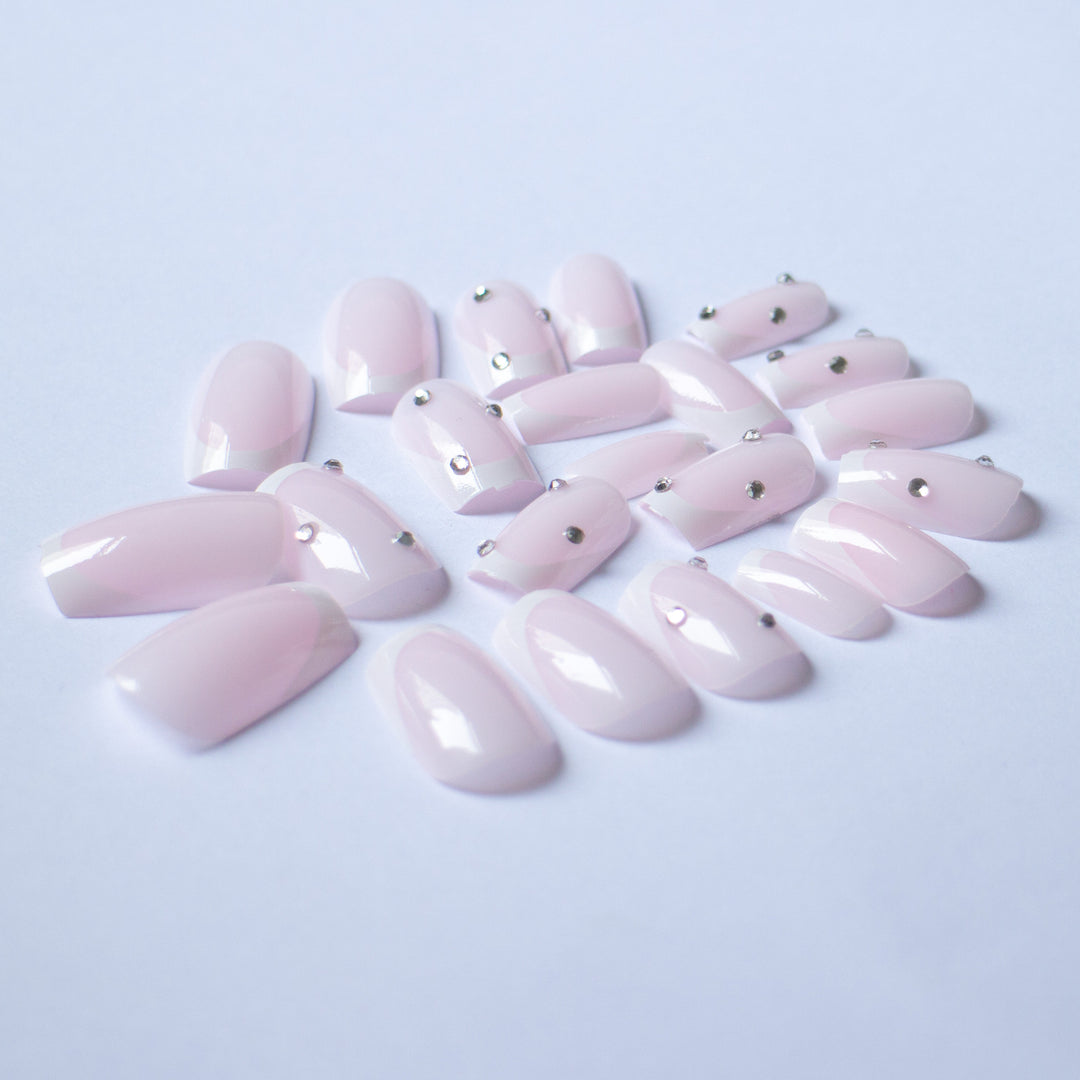 Elegant French Tip Acrylic Nail Art Kit with Rhinestone Accents