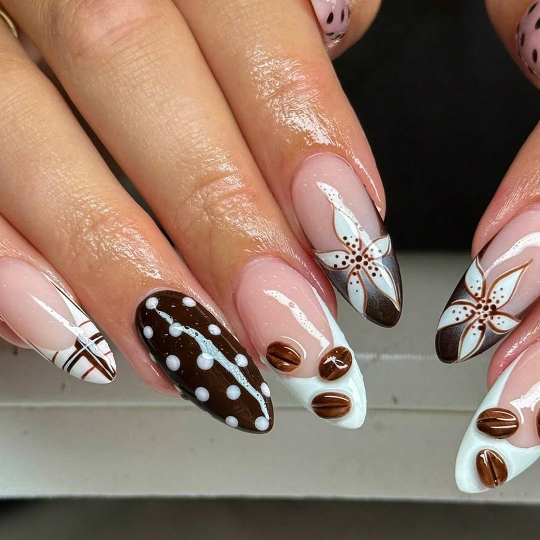 Elegant artificial nails with floral and geometric accents Kalsten