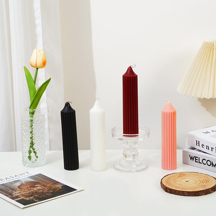 Pedestal Glass Candle Holder with Round Dish and Weighted Base for Taper & Short Pillar Candles