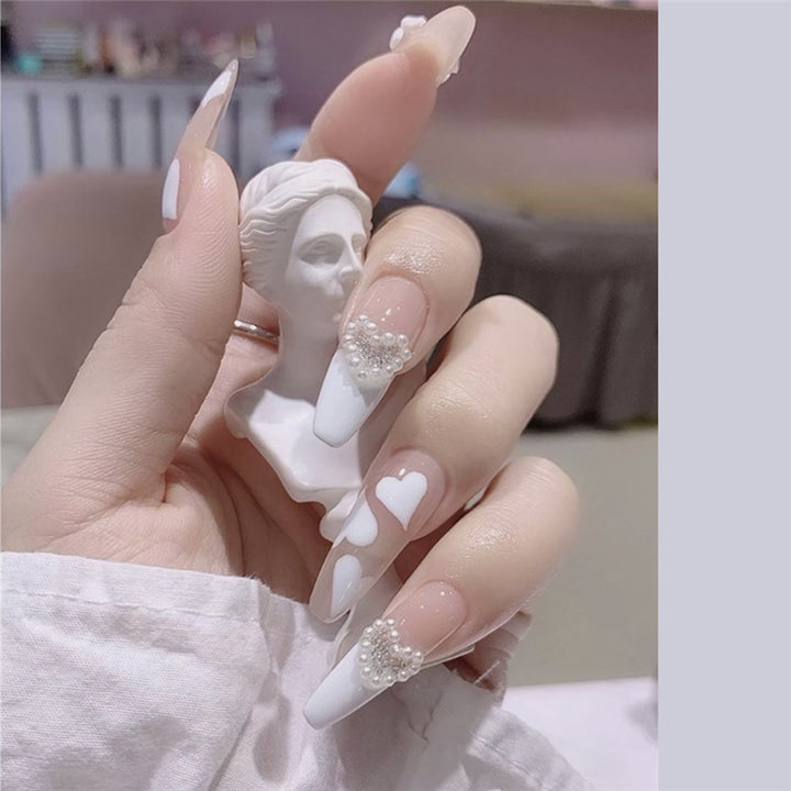 Heart-Decorated Stiletto Nail Extensions