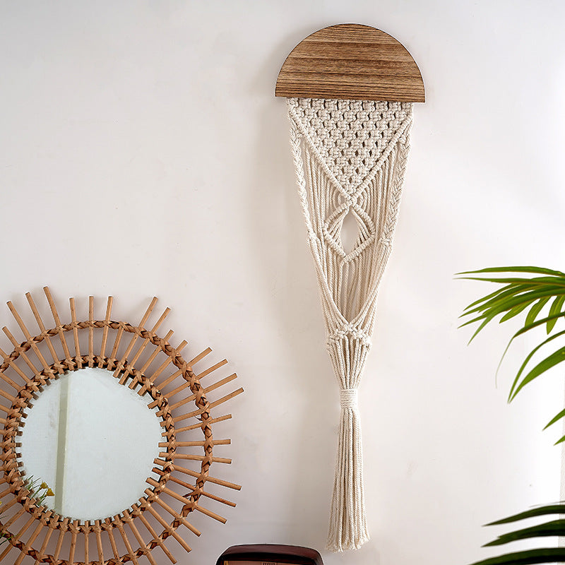 Decorative Macrame Wall Hanging with Wooden Accents Kalsten