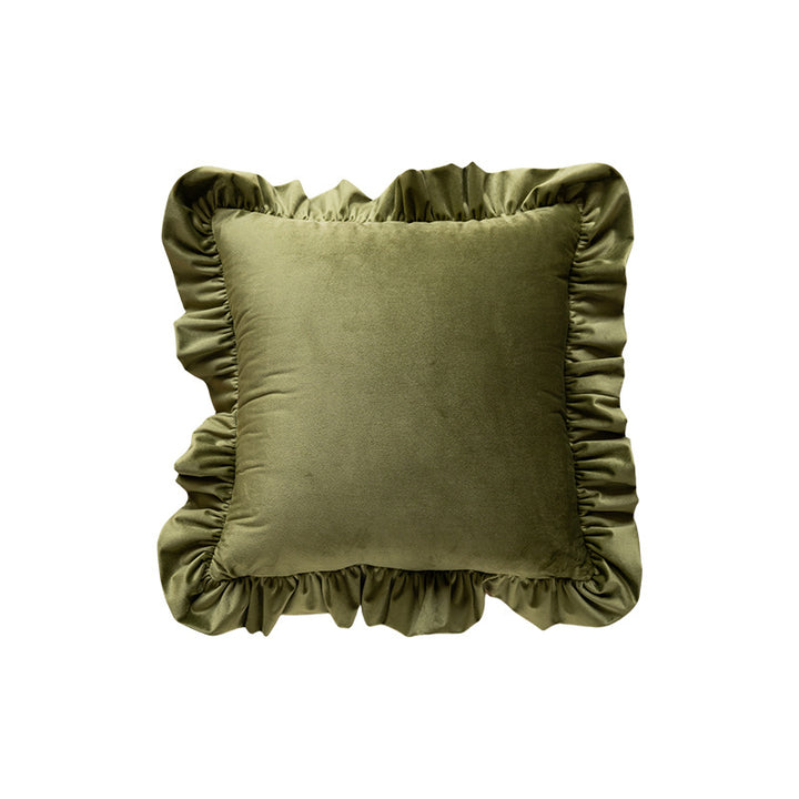 Decorative Velvet Ruffled Flange Square Throw Pillow with Plush Insert