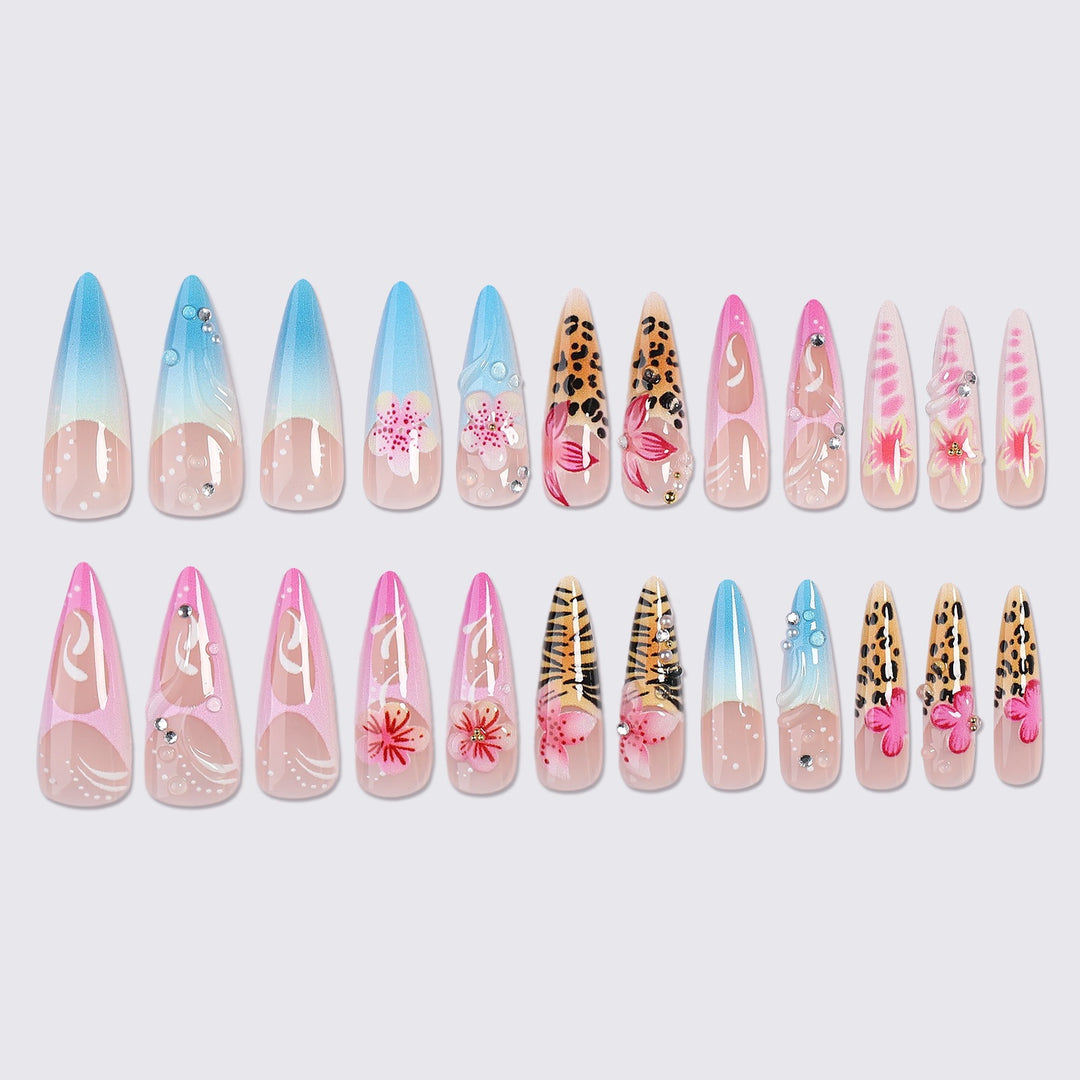 Nail art set with floral patterns and creative 3D details Kalsten