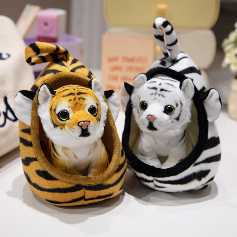 Plush Tiger Peekaboo Nest Comforter Toy with Hooded Pocket and Removable Cub Kalsten