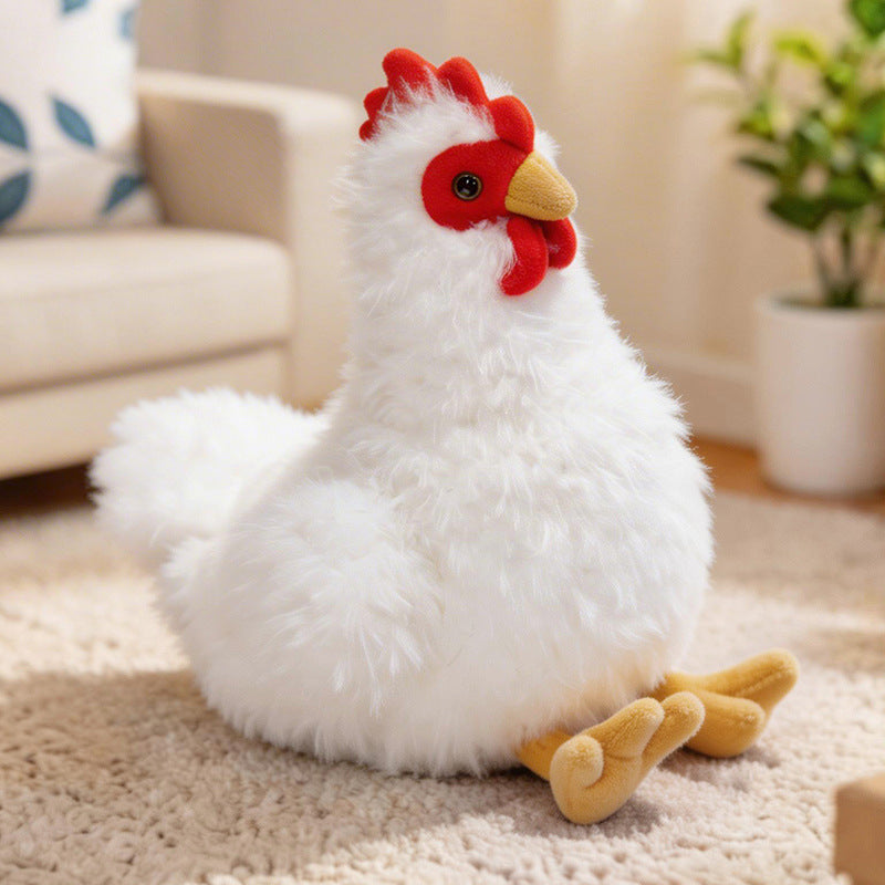 Lifelike Plush Hen Floor Cushion with Fluffy Faux Fur and Embroidered Face Kalsten