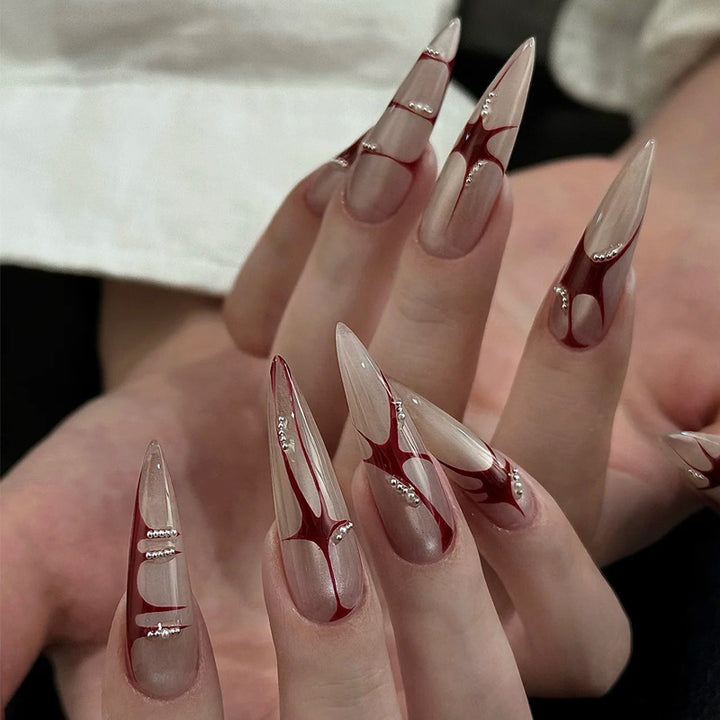 Artistic Stiletto Press-On Nails with Unique Abstract Design Kalsten