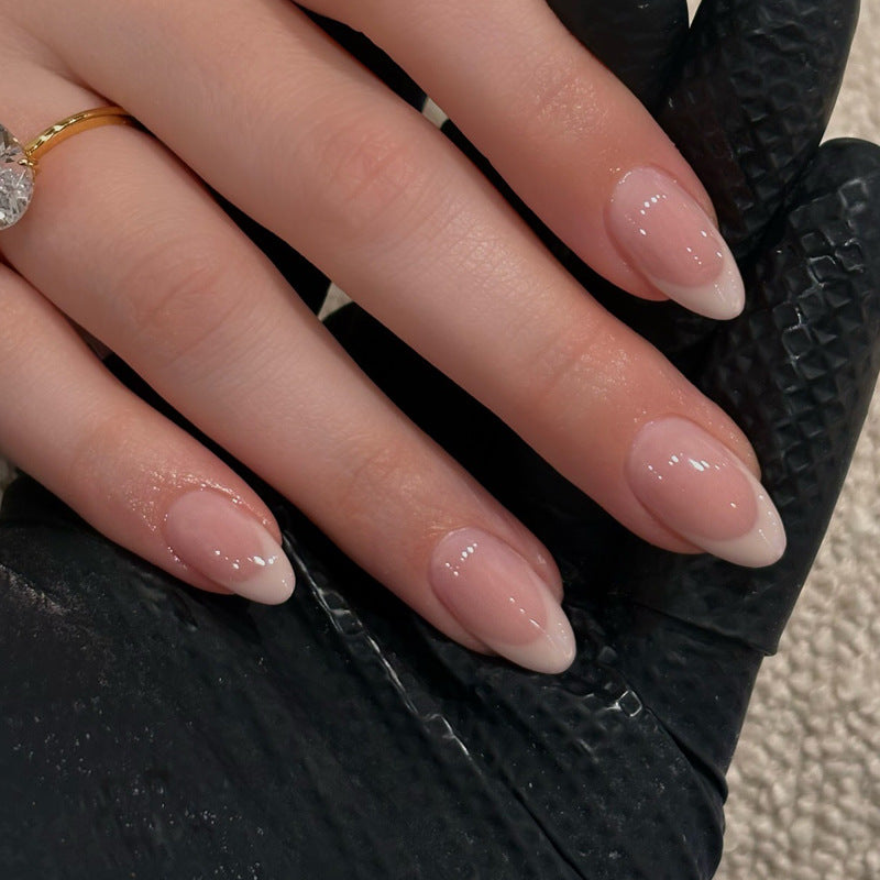 Glossy French Tip Press-On Nails with Elegant Almond Shape Kalsten