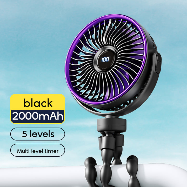 Unisex portable rechargeable clip fan with digital display, flexible clamp and multi-stage speed control Kalsten
