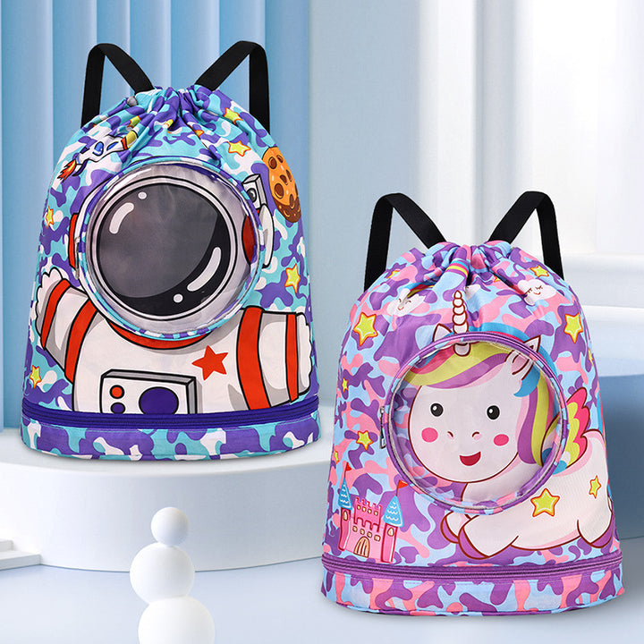 Solid Color Backpack with Unicorn Motif Kalsten