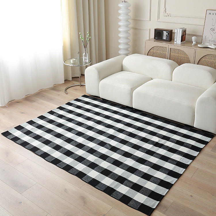 Woven living area rug with large check pattern and flat cotton texture Kalsten