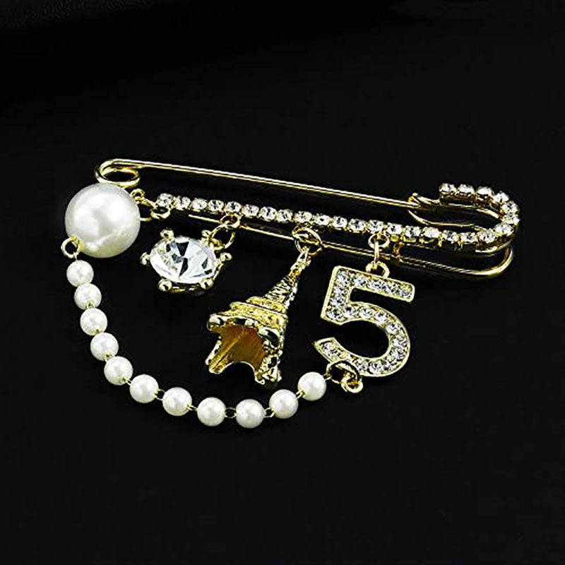 Elegant Brooch with Pearls and Rhinestones Kalsten