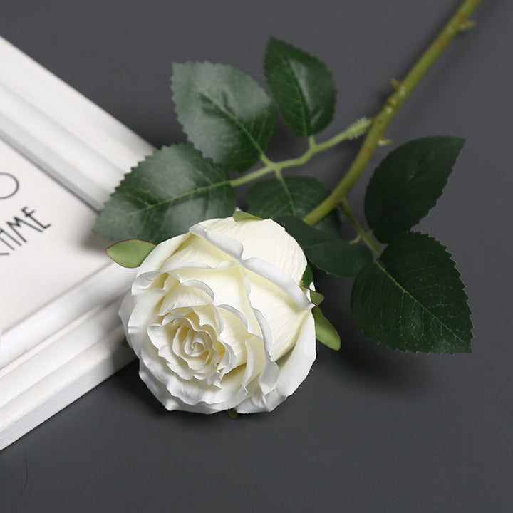 Realistic Silk Rose with Greenery