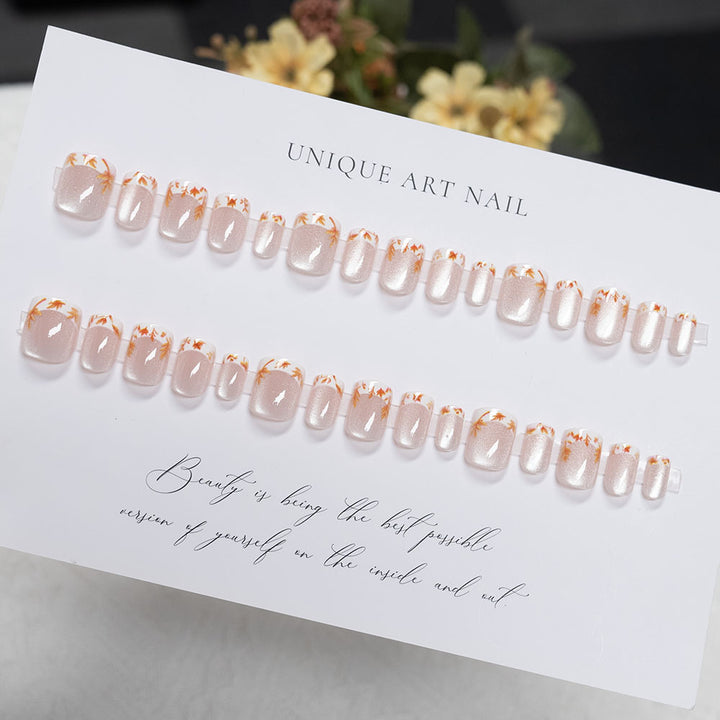 Autumn-Inspired Floral Press-On Nail Art