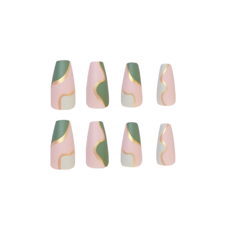 Artful Nail Extensions with Elegant Gold Decoration Design Kalsten