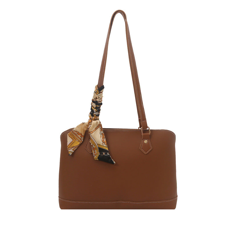 Elegant Structured Tote Bag with Decorative Scarf Kalsten