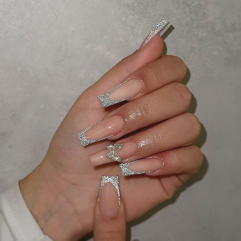 Elegant Silver Glitter Press-On Nail Set Kalsten