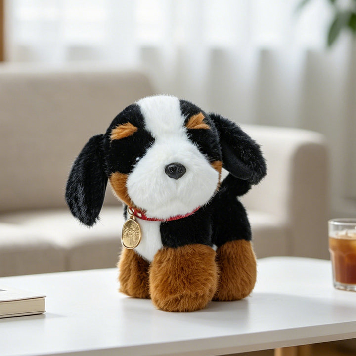 Plush Rottweiler-Style Collectible Puppy with Studded Collar and Gold Medallion Kalsten