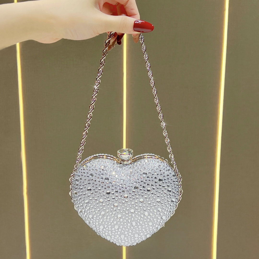 Heart-Shaped Rhinestone Evening Purse