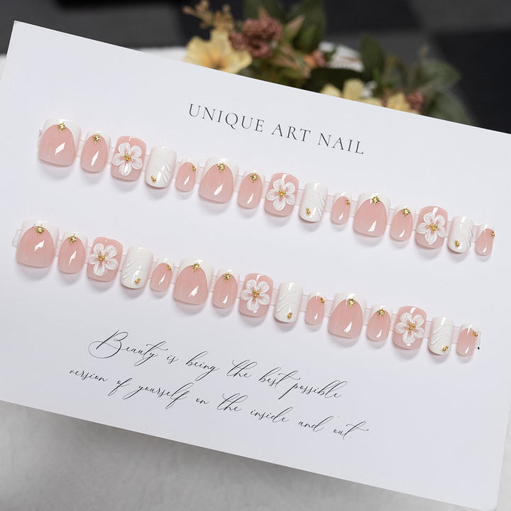 Floral-Embellished Acrylic Press-On Nails