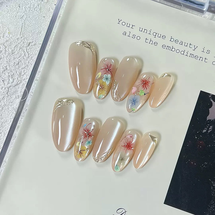 Artistic Floral-Patterned Press-On Nails