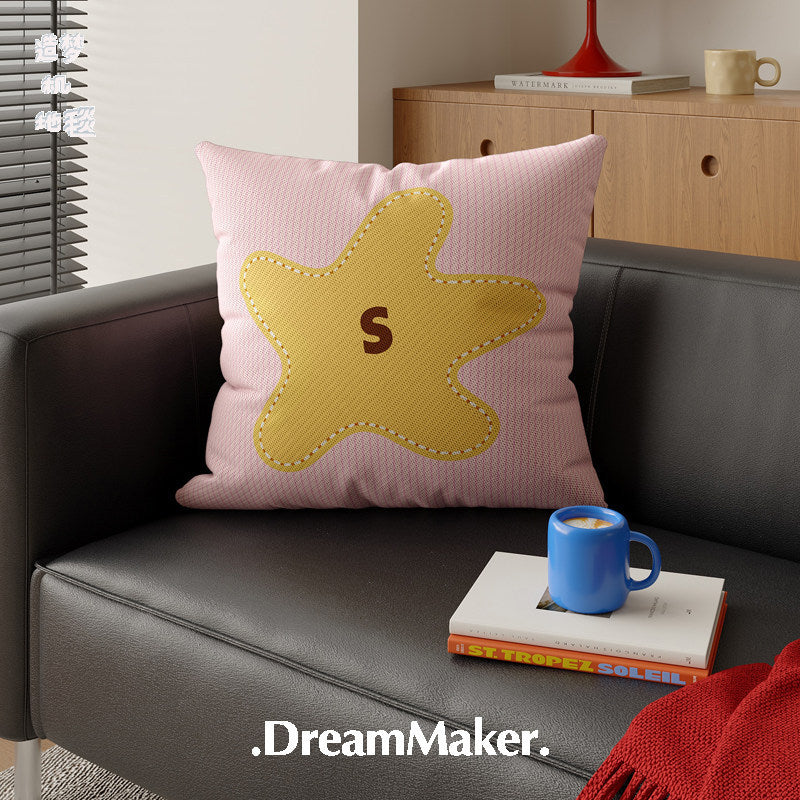 Decorative Square Throw Pillow Cover with Ribbed Texture and Large Floral Appliqué