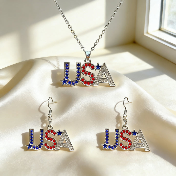 Women's patriotic jewelry set with flip-flop pendant made of enamel and crystal embellishment Kalsten