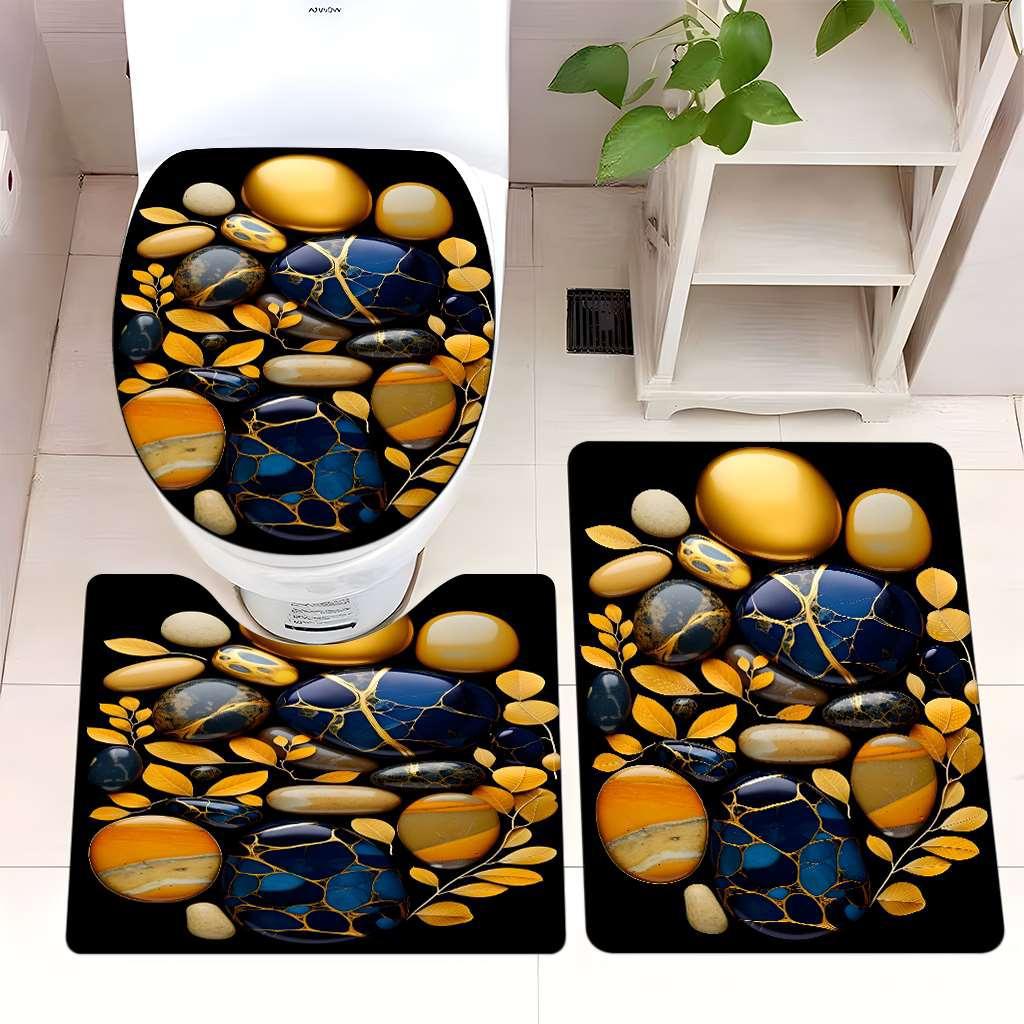 Decorative Rock and Butterfly Bathroom Mat Set Kalsten