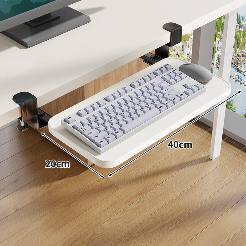 Under-Desk Slide-Out Keyboard Tray Clamp Mount with Ergonomic Wooden Platform