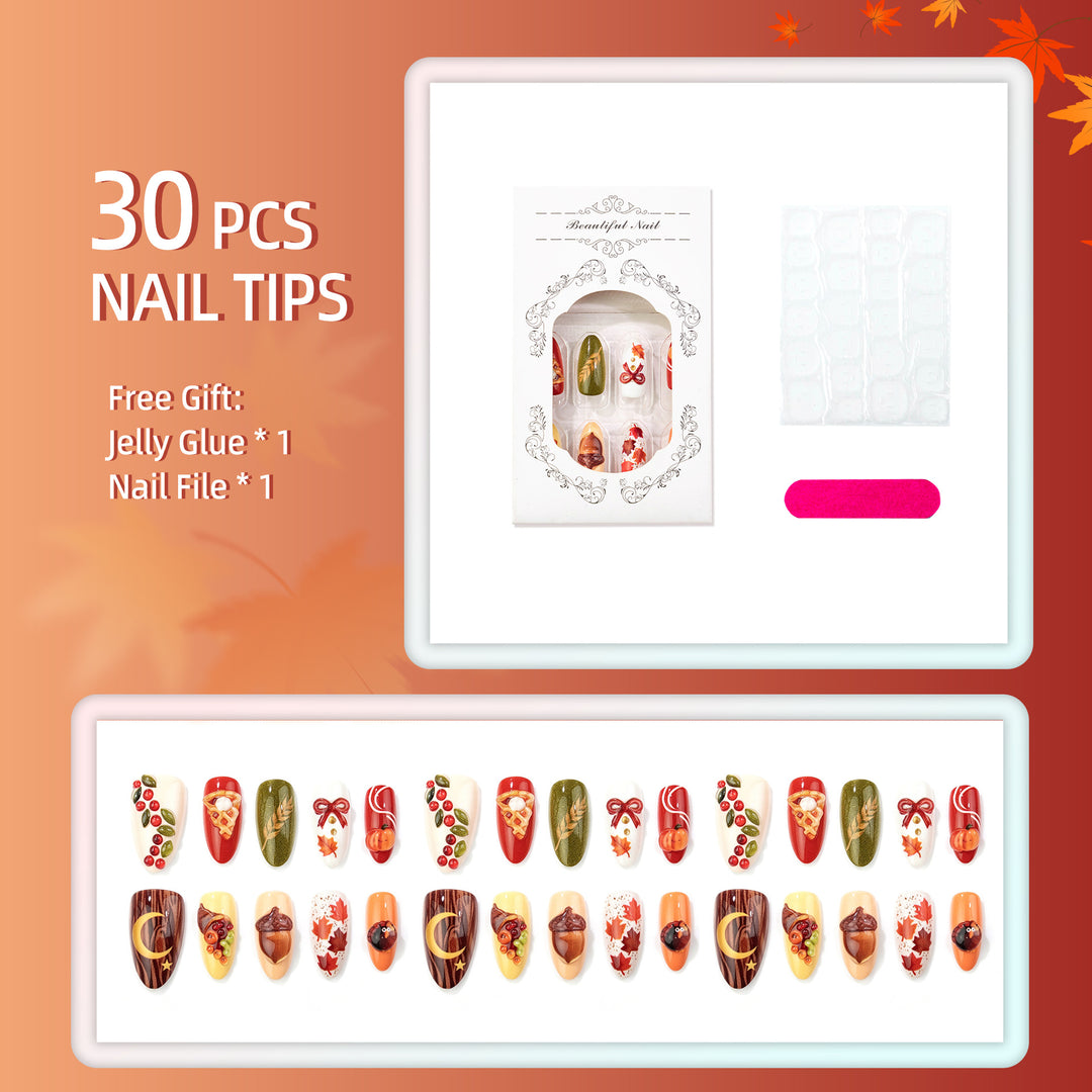 Festive Harvest-Themed Press-On Nail Art Set