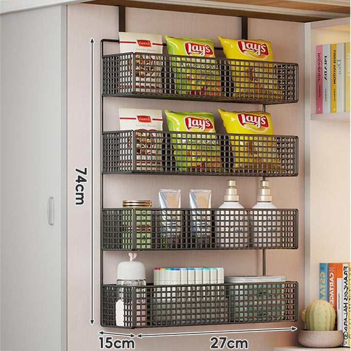 Wall-Mounted Grid Mesh Stacked Tiered Pantry and Bathroom Storage Baskets