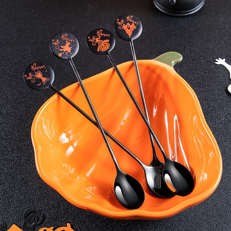 Long Bar Spoon Cocktail Stirring Spoon made of Stainless Steel with Halloween Ghost Design