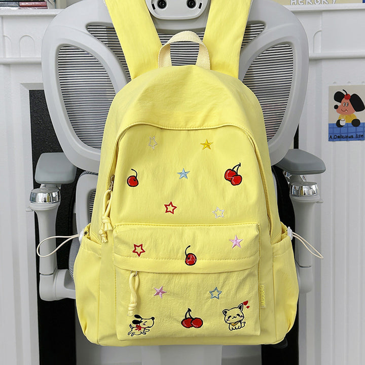 Playful Character Embroidered School Backpack Kalsten