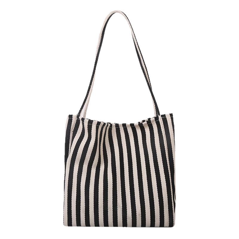 Casual Striped Canvas Tote Bag