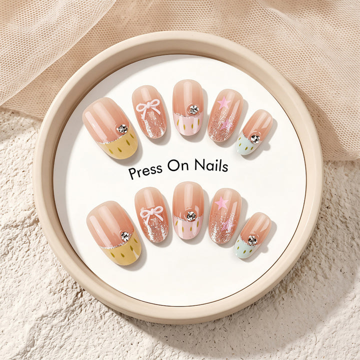 Decorative Press-On Nail Set with Star and Bow Designs Kalsten