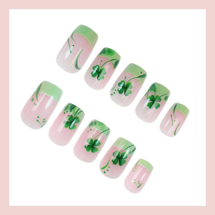Artificial nail set with festive glitter and clover motifs Kalsten