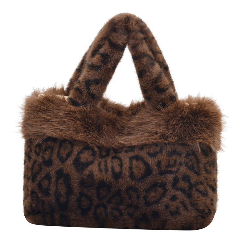 Luxe Faux Fur Leopard Print Handbag