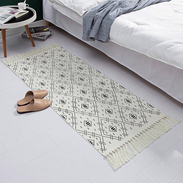 Woven cotton rug runner in Boho-Ethno pattern with fringes Kalsten