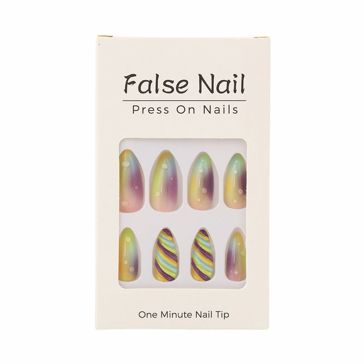 Artificial nails with soft ombre colors and creative patterns Kalsten