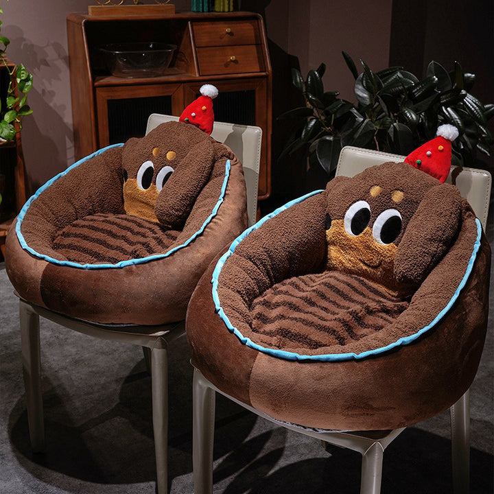 Plush Dog Bed Snuggle Nest for Small Dogs and Cats with Raised Edge